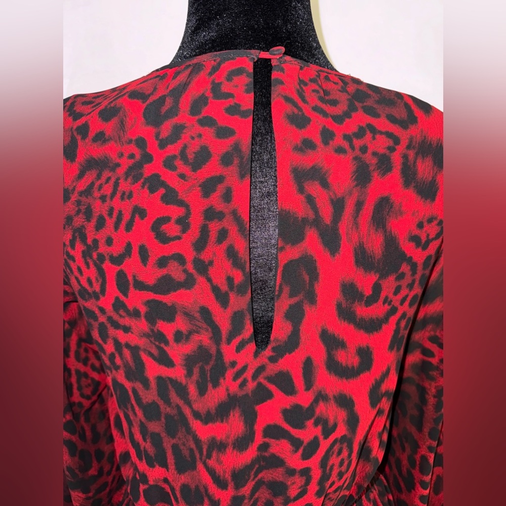 EUC-Michael Michael Kors Leopard Print Long Sleeve Elastic Waist Mini Dress - Picture 8 of 12